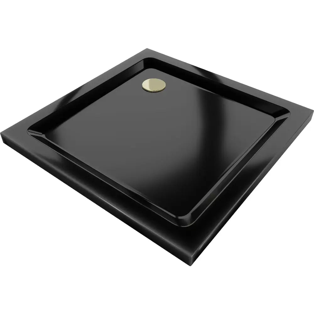 Mexen Flat Kvadratisk Slim Dusjbrett 90x90 Cm Svart Gullfarget Avløp - 40709090g
