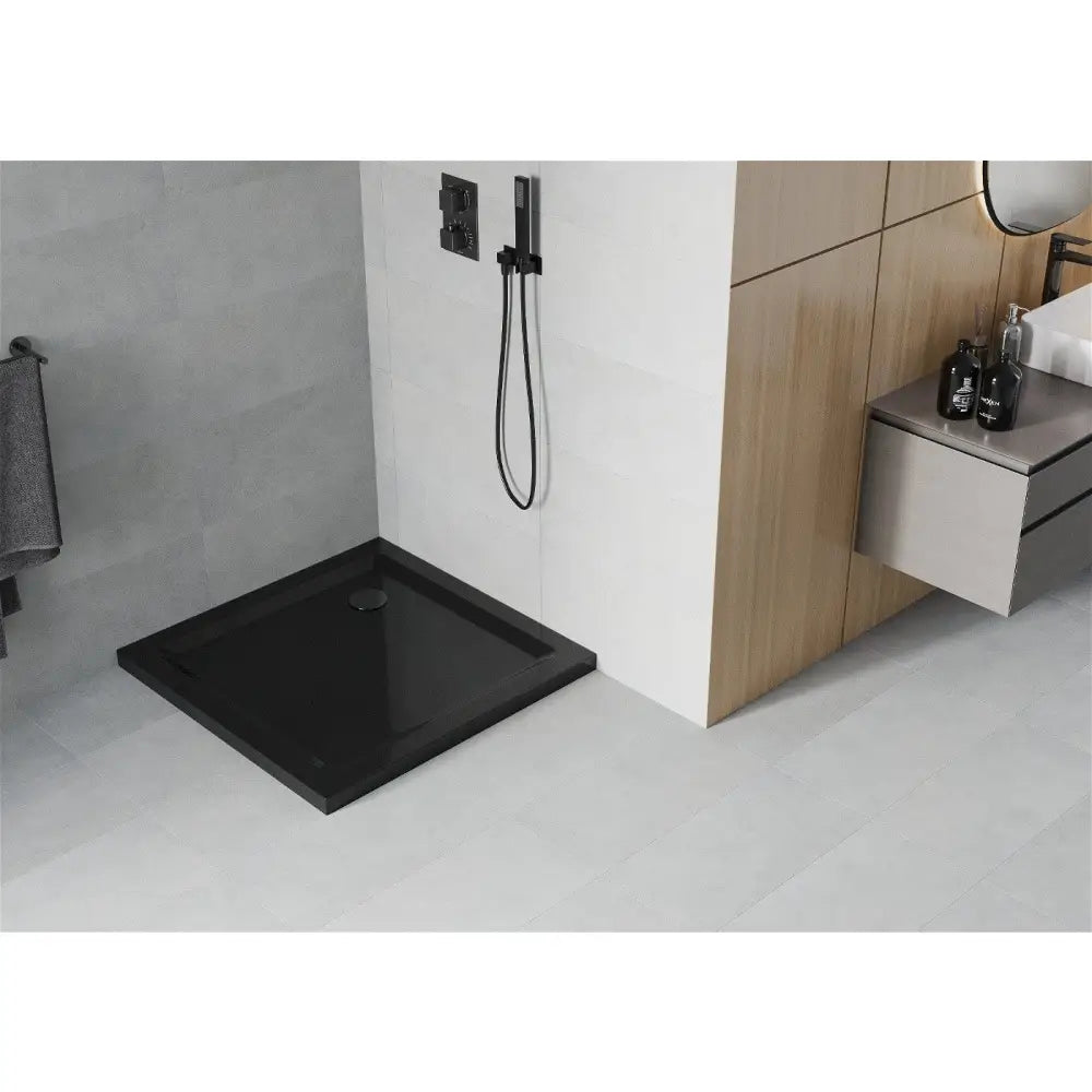 Mexen Flat Kvadratisk Slim Dusjkar 70x70 Cm Svart med Svart Avløp - 40707070b