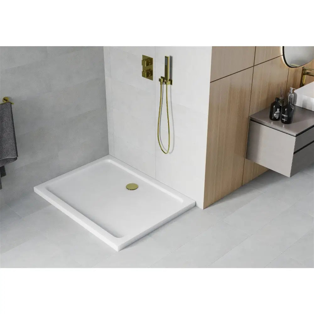 Mexen Flat Rektangulær Dusjbunn Slim 110x90 Cm Hvit Gullfarget Avløp - 40109011g