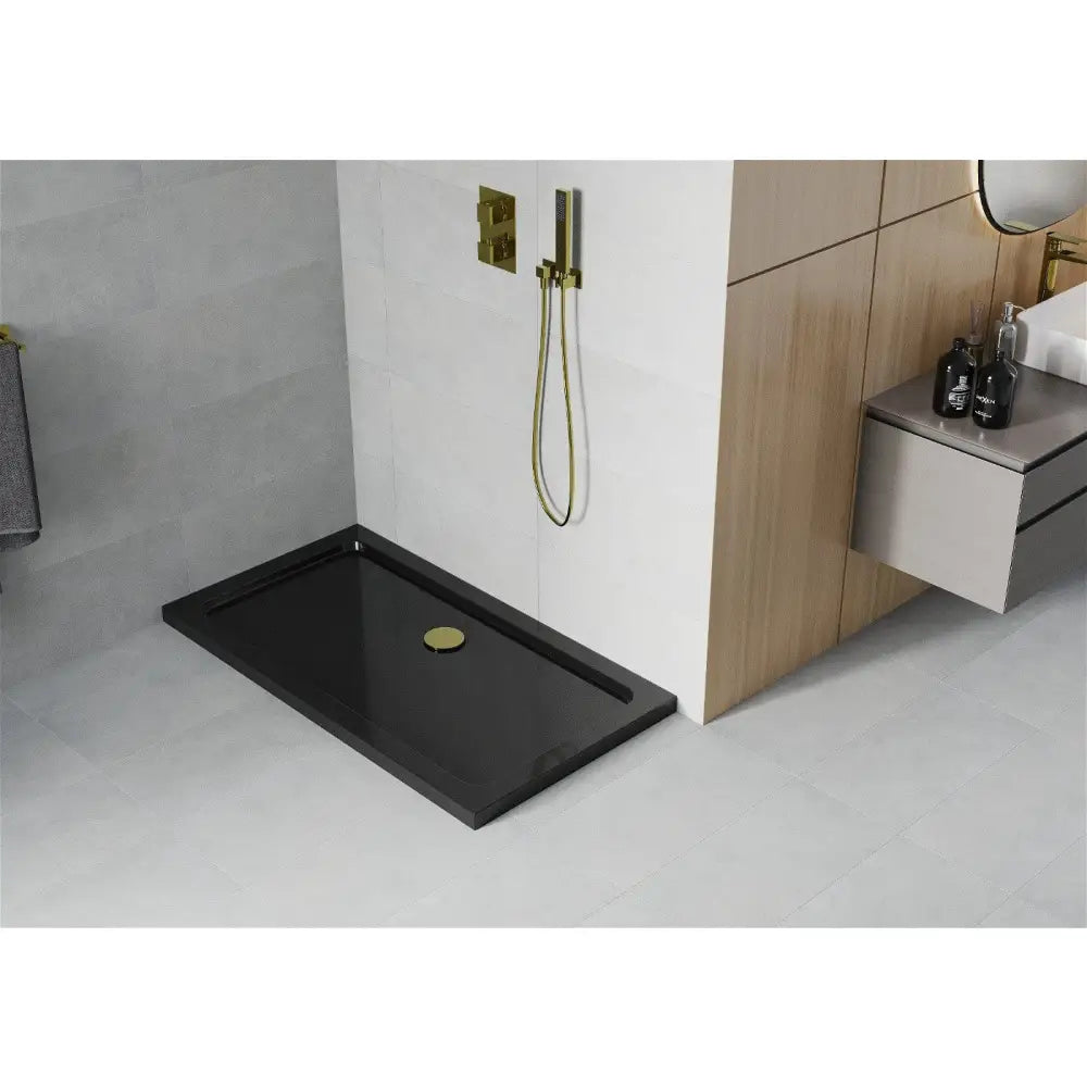 Mexen Flat Rektangulær Dusjbunn Slim 120x70 Cm Svart Gullfarget Avløp - 40707012g