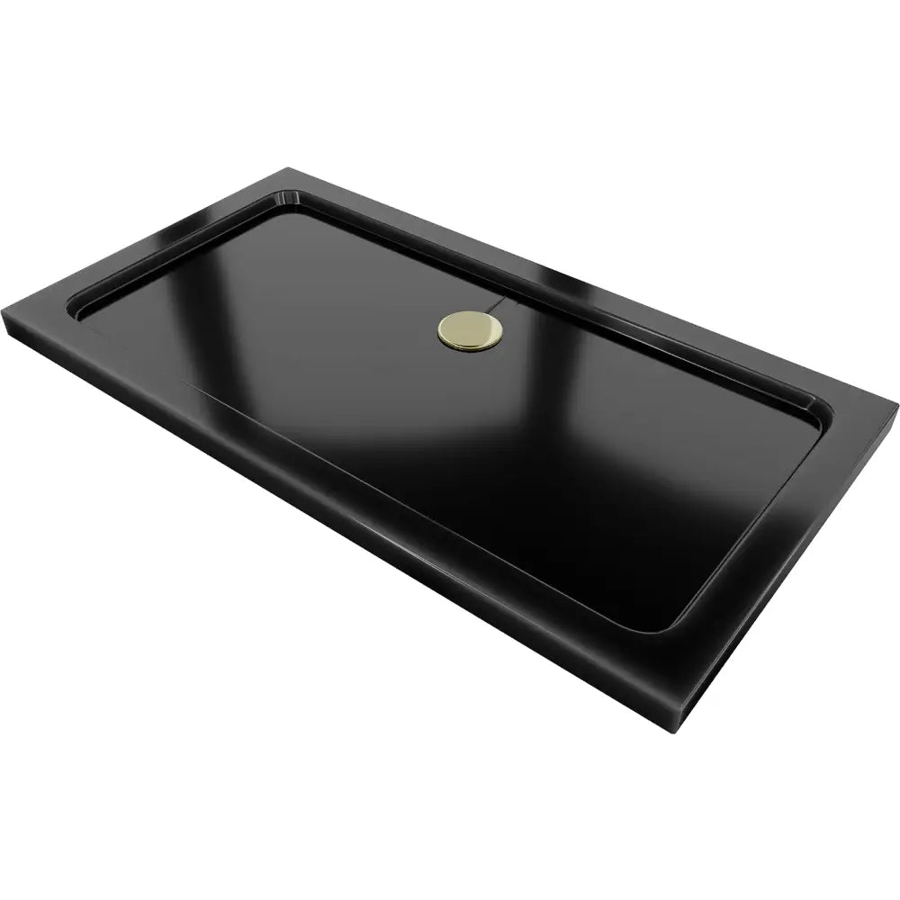 Mexen Flat Rektangulær Dusjbunn Slim 120x70 Cm Svart Gullfarget Avløp - 40707012g