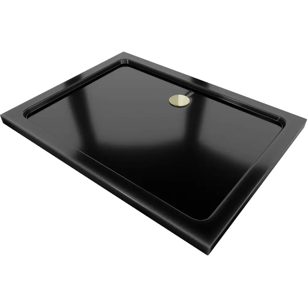 Mexen Flat Rektangulær Dusjbunn Slim 130x80 Cm Svart med Gullfarget Avløp - 40708013g