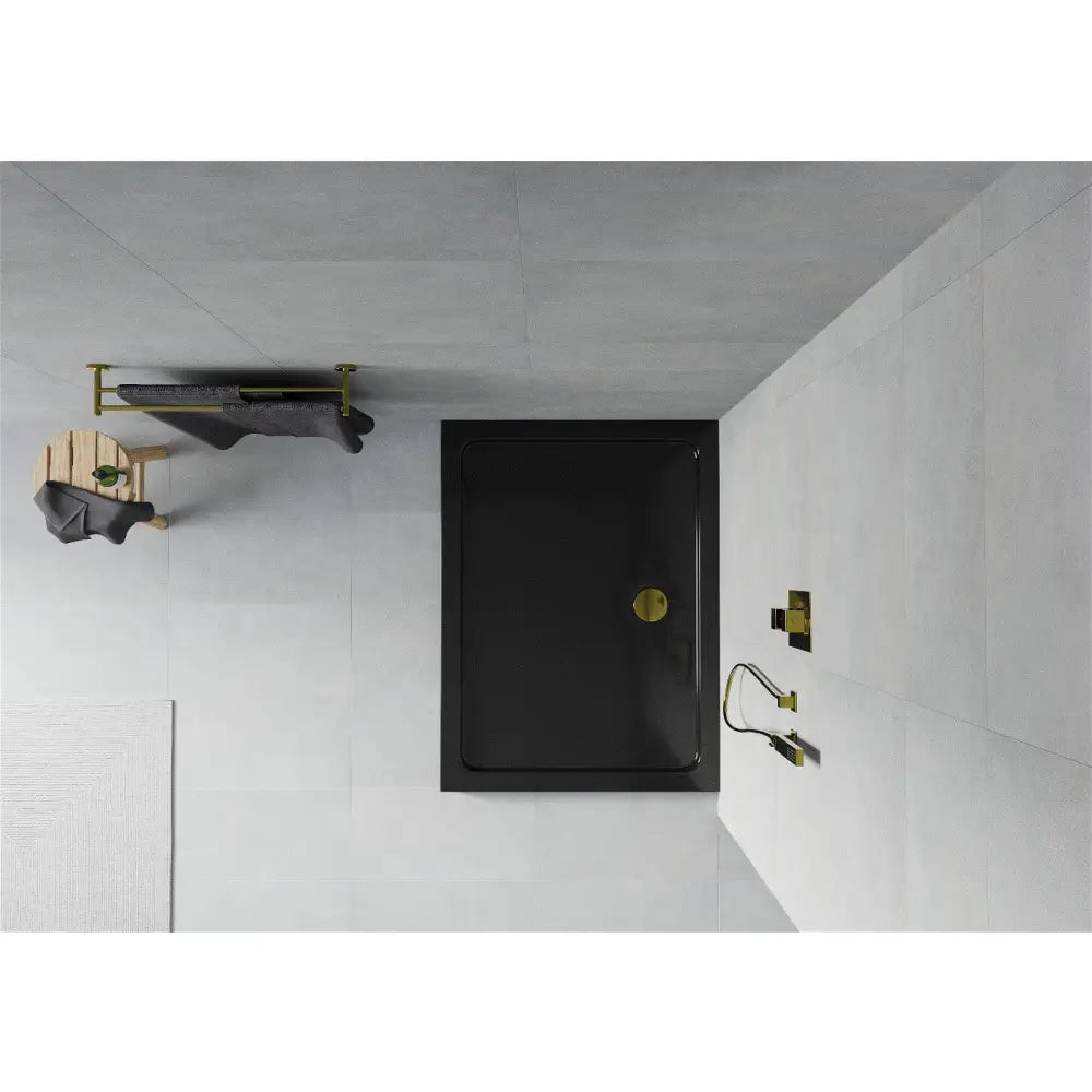 Mexen Flat Rektangulær Dusjkar Slim 100x90 Cm Svart Gullfarget Avløp - 40709010g