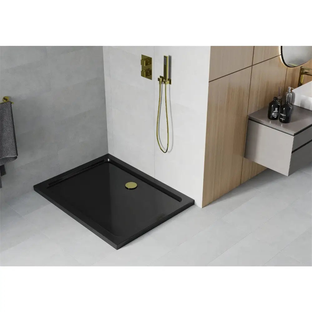 Mexen Flat Rektangulær Slim Dusjbunn 130x100 Cm Svart Gullfarget Avløp - 40701013g