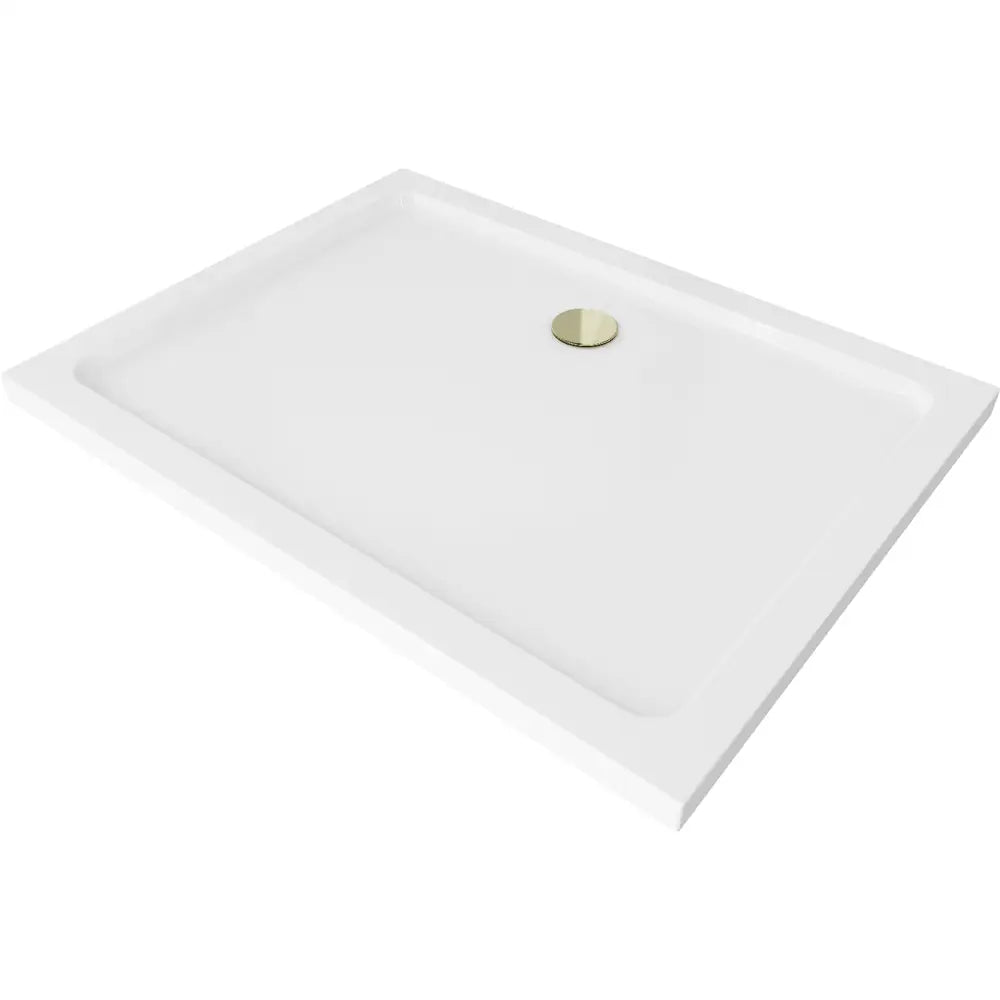 Mexen Flat Rektangulært Dusjbrett Slim 100x70 Cm Hvit Gullfarget Avløp - 40107010g