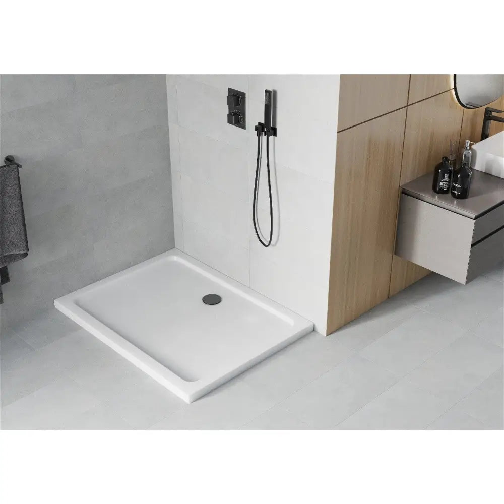 Mexen Flat Rektangulært Dusjbrett Slim 100x70 Cm Hvit Svart Avløp - 40107010b