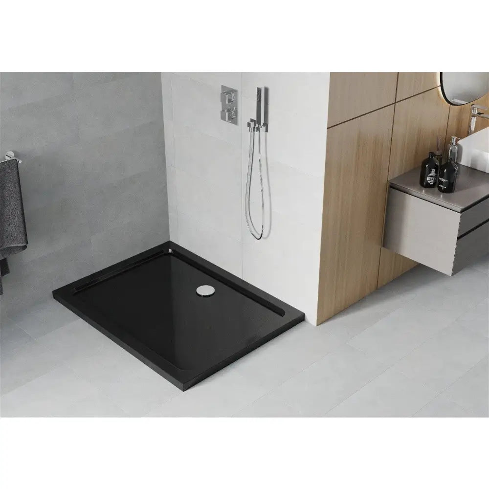 Mexen Flat Rektangulært Dusjbrett Slim 120x80 Cm Svart med Krom Avløp