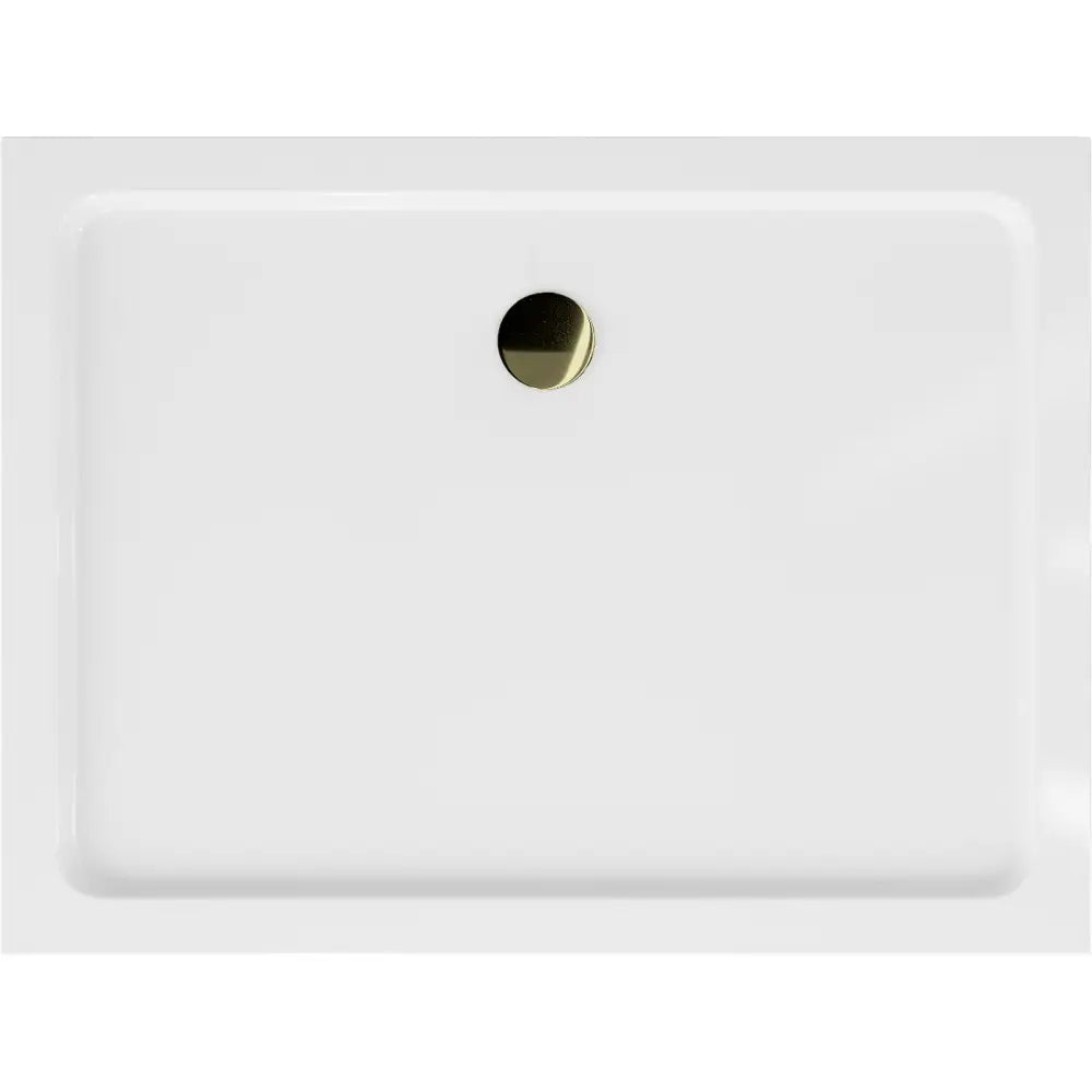 Mexen Flat Rektangulært Dusjkabinett Slim 90x70 Cm Hvitt Gullfarget Sluk - 40107090g