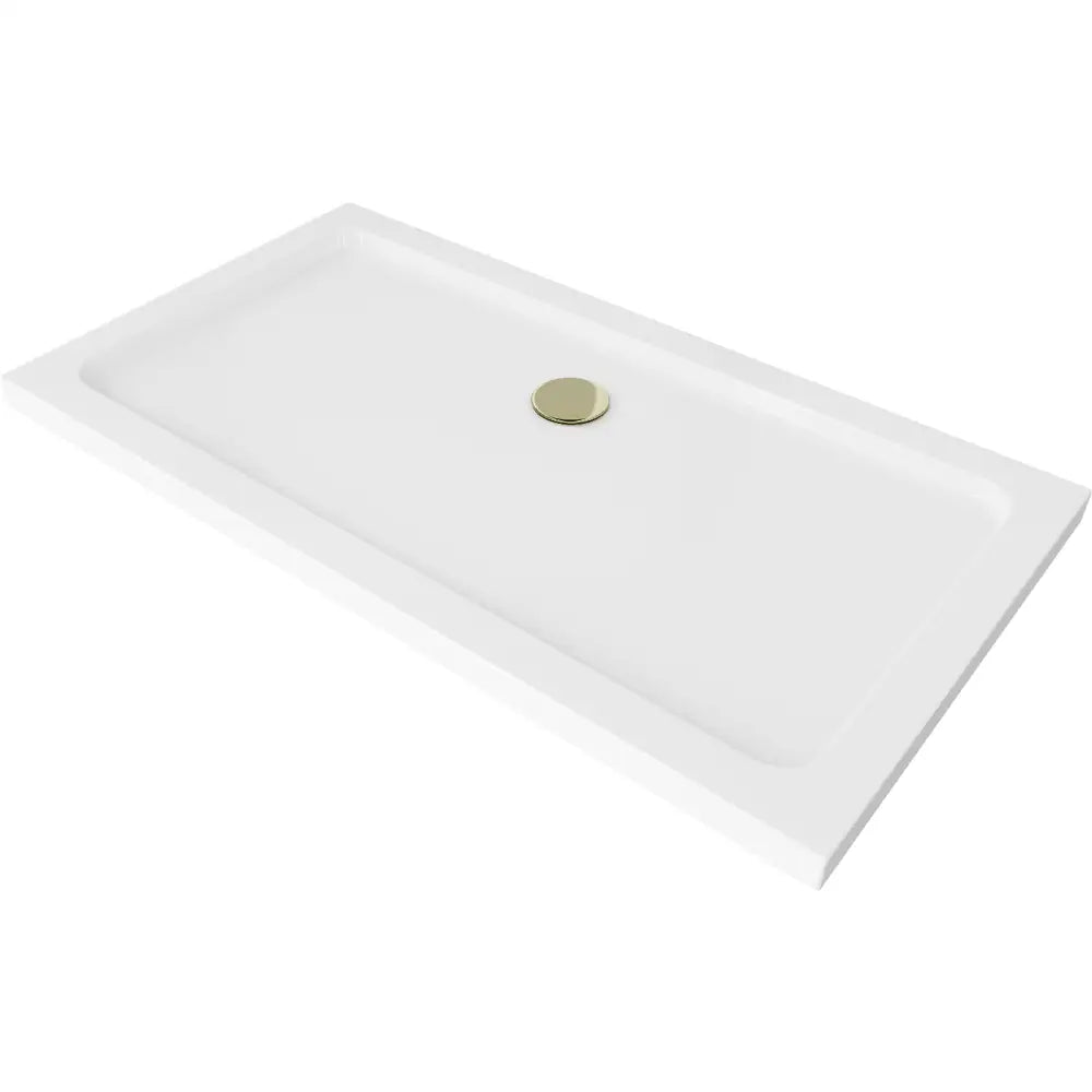 Mexen Flat Rektangulært Slankt Dusjkar 130x70 Cm Hvit Gullfarget Avløp - 40107013g