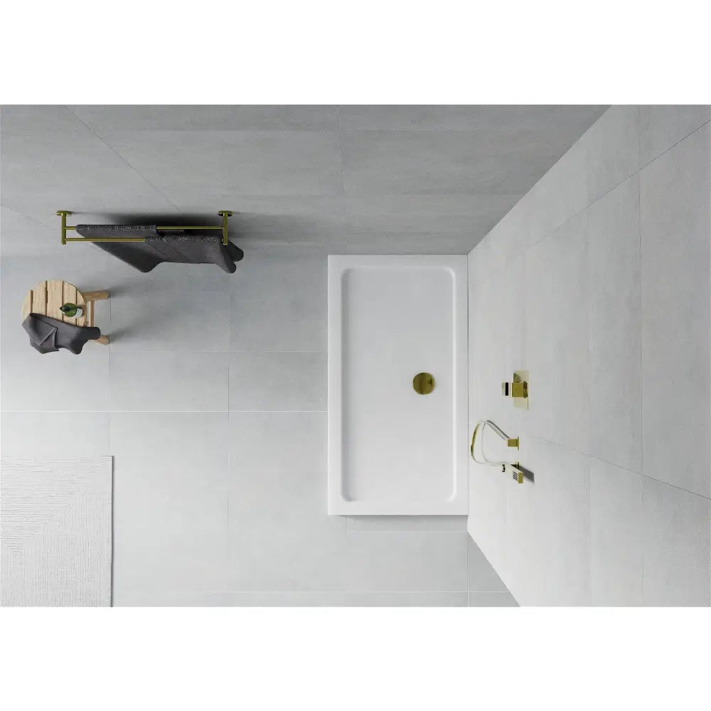 Mexen Flat Rektangulært Slankt Dusjkar 130x70 Cm Hvit Gullfarget Avløp - 40107013g