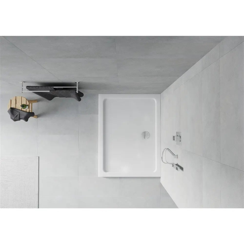 Mexen Flat Rektangulært Slim Dusjbrett 110x70 Cm Hvitt Krom Avløp
