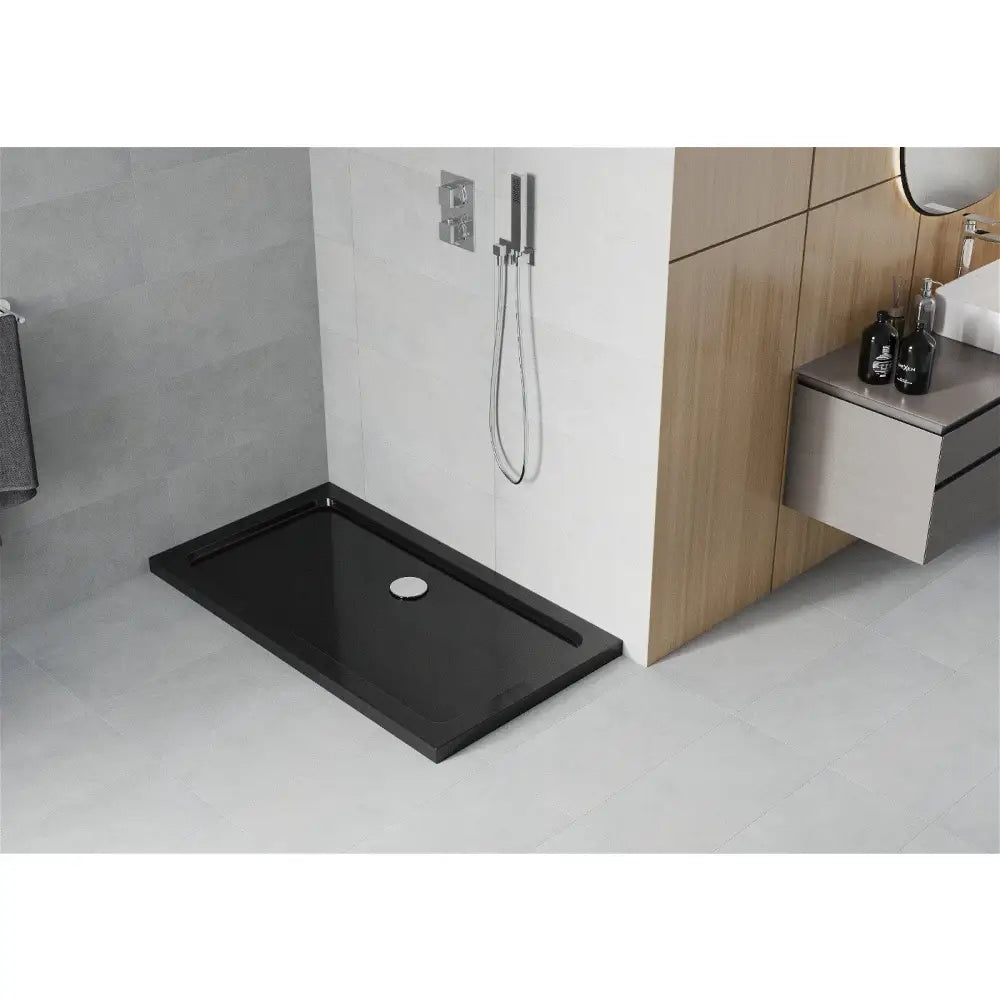 Mexen Flat Rektangulært Slim Dusjbrett 120x70 Cm Svart Krom Avløp