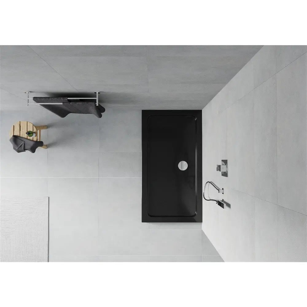 Mexen Flat Rektangulært Slim Dusjbrett 120x70 Cm Svart Krom Avløp