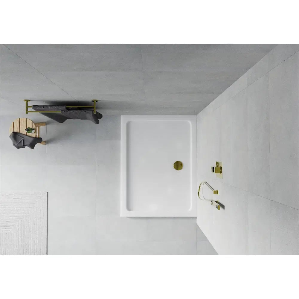 Mexen Flat Rektangulært Slim Dusjbrett 140x90 Cm Hvitt Gullfarget Avløp - 40109014g