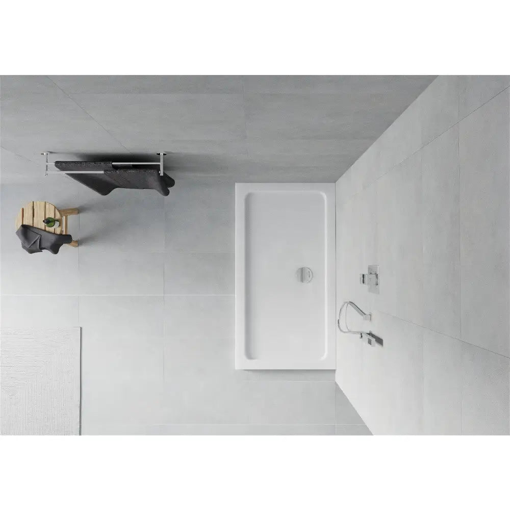 Mexen Flat Rektangulært Slim Dusjkabinett 130x70 Cm Hvit Krom Avløp
