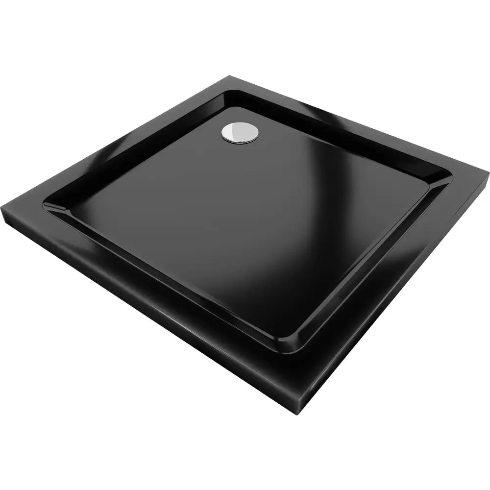 Mexen Flat Slim Firkantet Dusjbrett 90x90 Cm Svart Krom Avløp