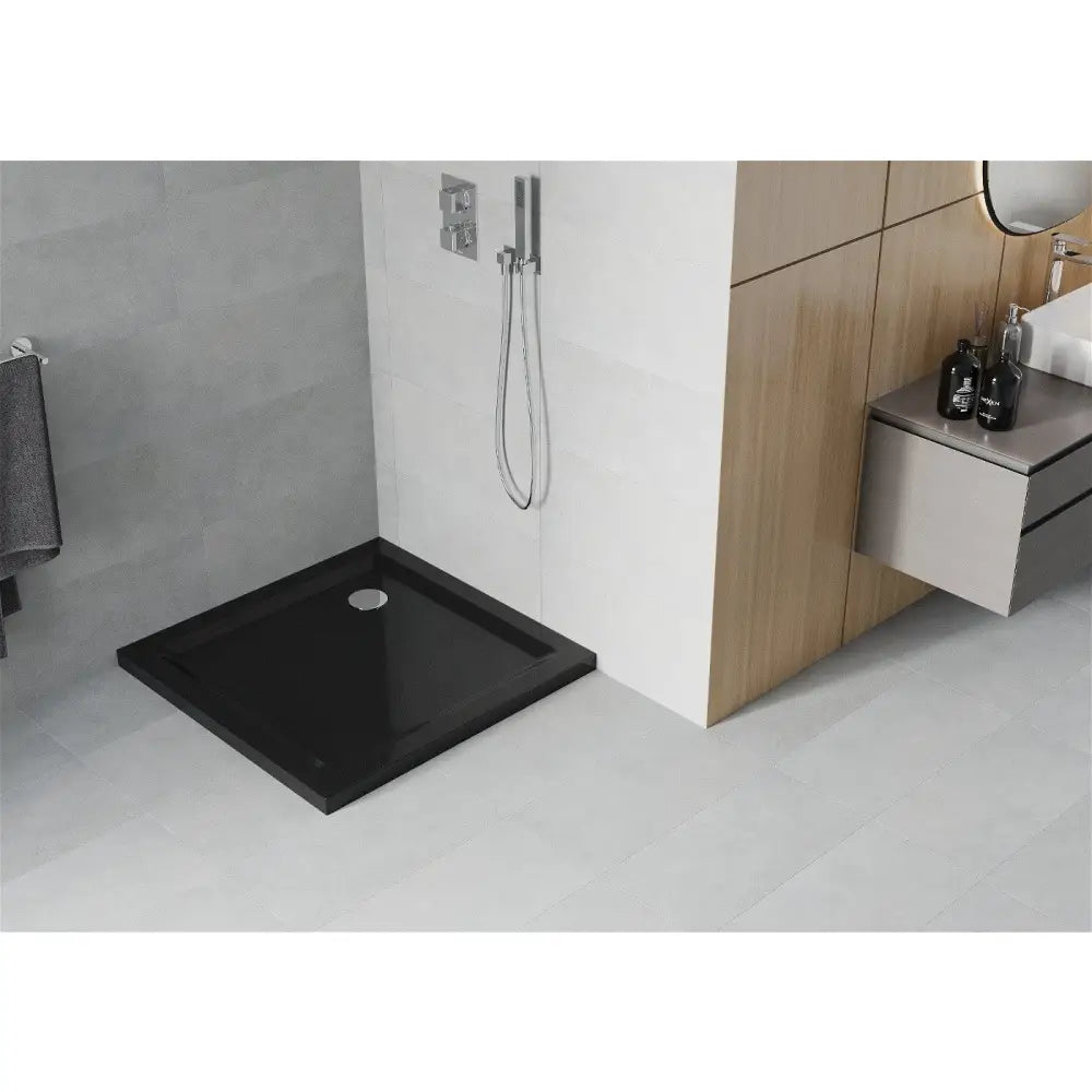 Mexen Flat Slim Firkantet Dusjbrett 90x90 Cm Svart Krom Avløp