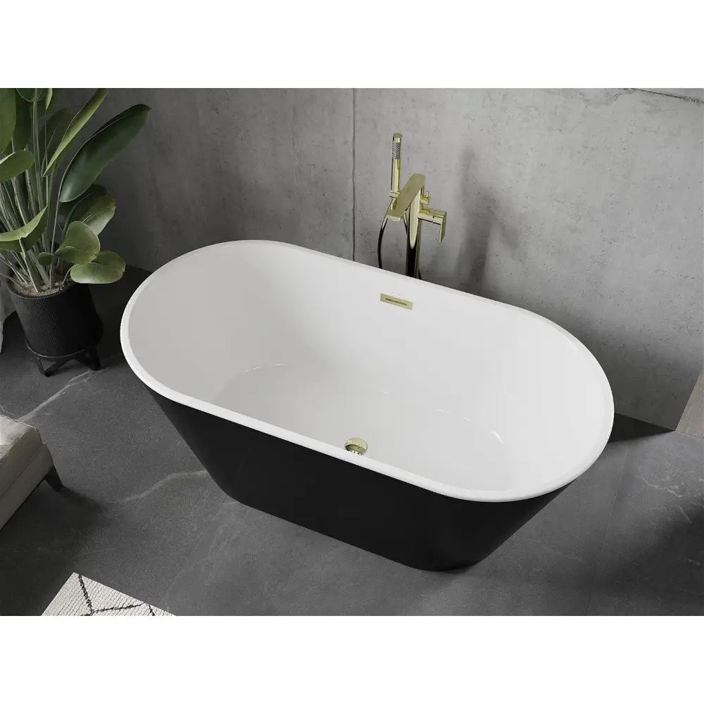 Mexen Flavia Frittstående Badekar 150x75 Cm Hvit/svart Gull Overløp - 54031507575-g