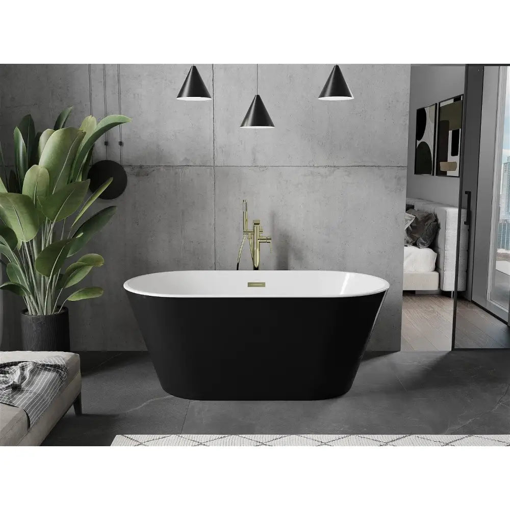 Mexen Flavia Frittstående Badekar 150x75 Cm Hvit/svart Gull Overløp - 54031507575-g
