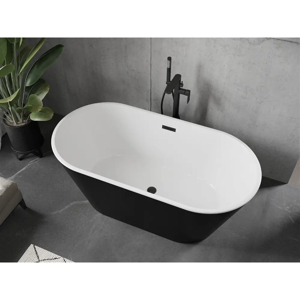 Mexen Flavia Frittstående Badekar 150x75 Cm Hvit/svart Svart Overløp - 54031507575-b