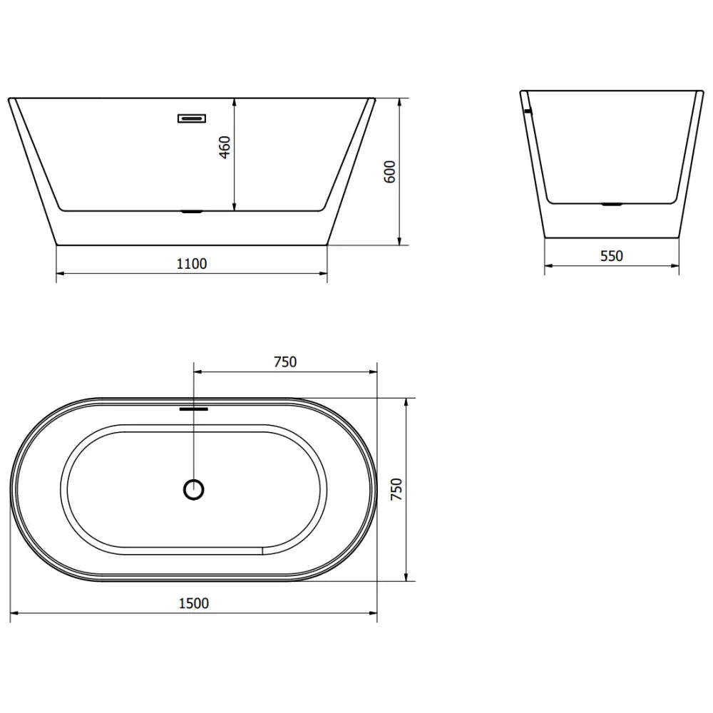Mexen Flavia Frittstående Badekar 150x75 Cm Hvit/svart Svart Overløp - 54031507575-b