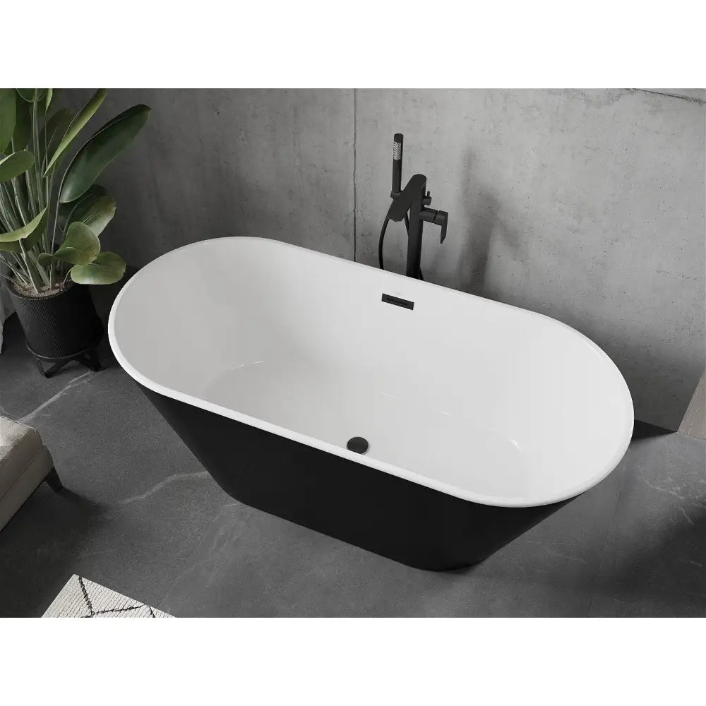 Mexen Flavia Frittstående Badekar 160x74 Cm Hvit/svart Svart Overløp - 54031608075-b
