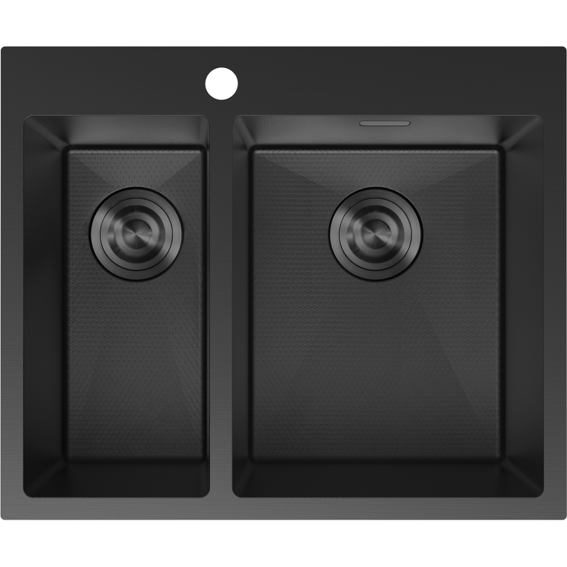 Stålvask Mexen Flexo 610 x 510 mm svart, dobbel kum med avrundede hjørner sett ovenfra.