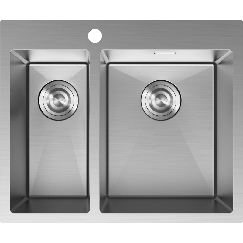 Stålvask Mexen Flexo 610 x 510 mm med 1,5 kum, sett ovenfra med rektangulær form og runde avløp.
