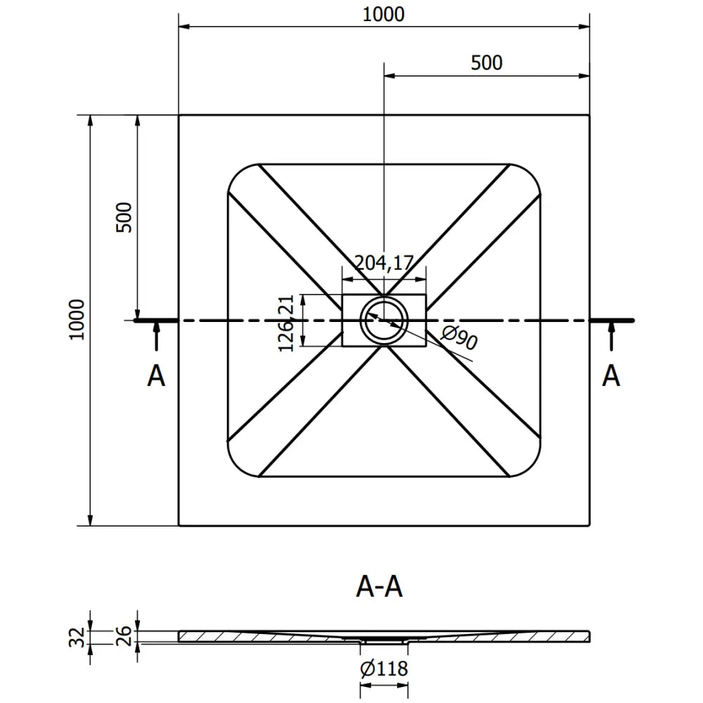 Mexen Hugo Kvadratisk Smc-dusjbunn 100x100 Cm Hvit med Inox Frontpanel - 42101010-x