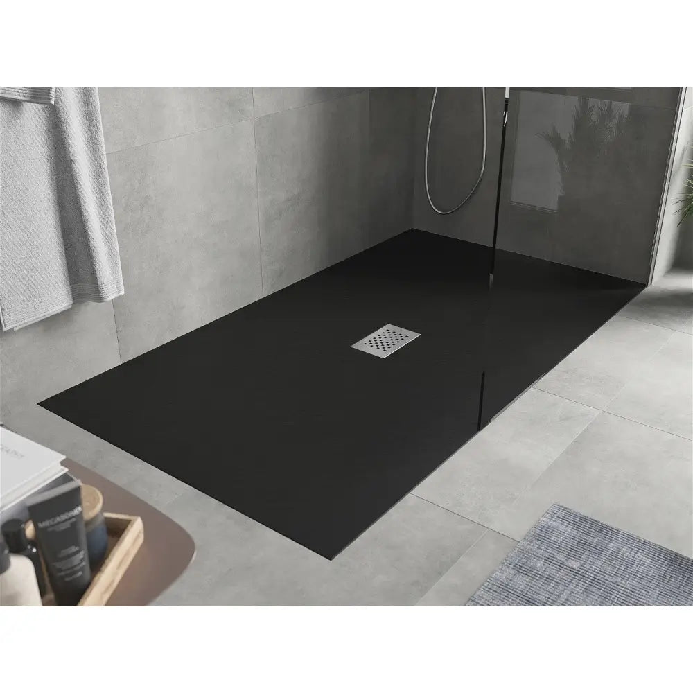 Mexen Hugo Rektangulær Dusjbrett i Smc 150x100 Cm Svart med Inox Frontpanel - 42701015-x