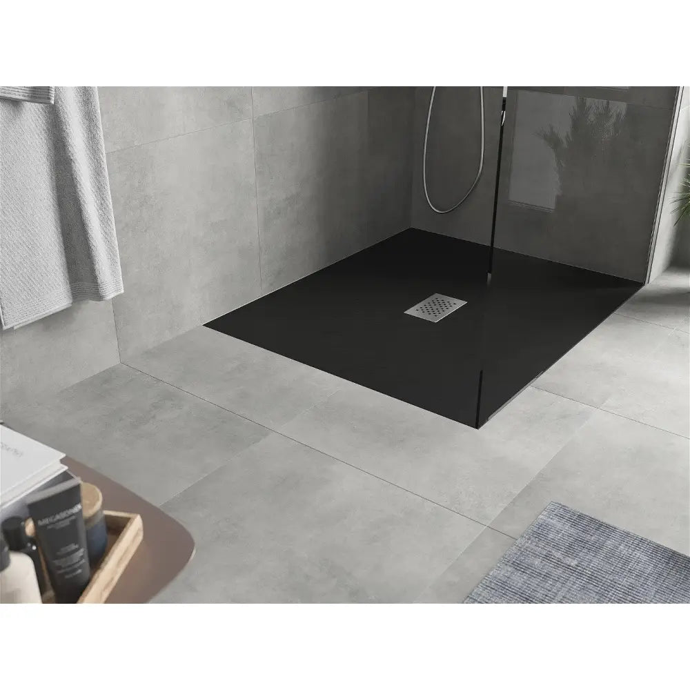Mexen Hugo Rektangulær Smc Dusjbunn 110x100 Cm Svart med Inox Frontpanel - 42701011-x