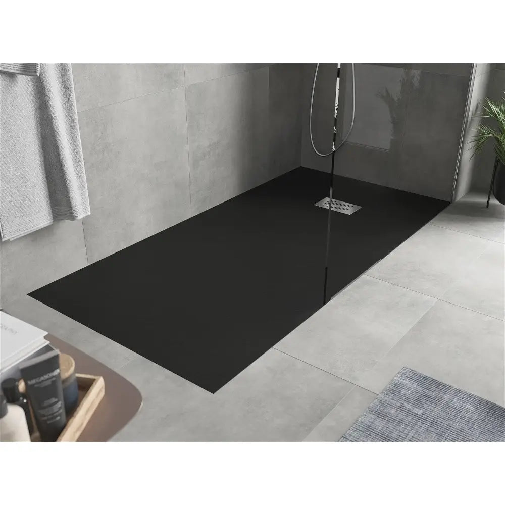 Mexen Hugo Rektangulært Smc-dusjbrett 170x90 Cm Svart med Inox-frontpanel - 42709017-x
