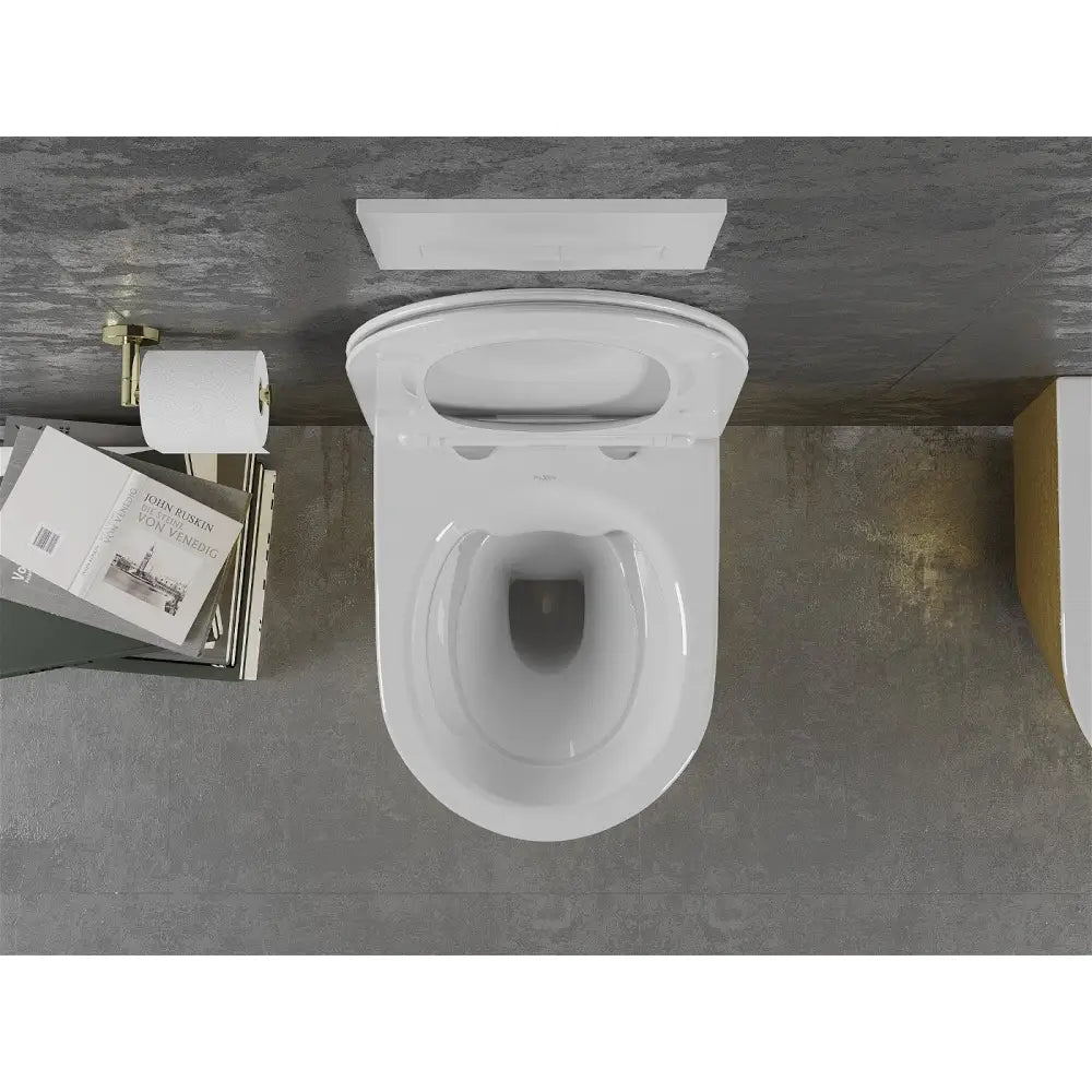 Mexen Lena Rimfri Toalettskål med Soft-close Slim Sete Duroplast Hvit/gull Linjemønster –