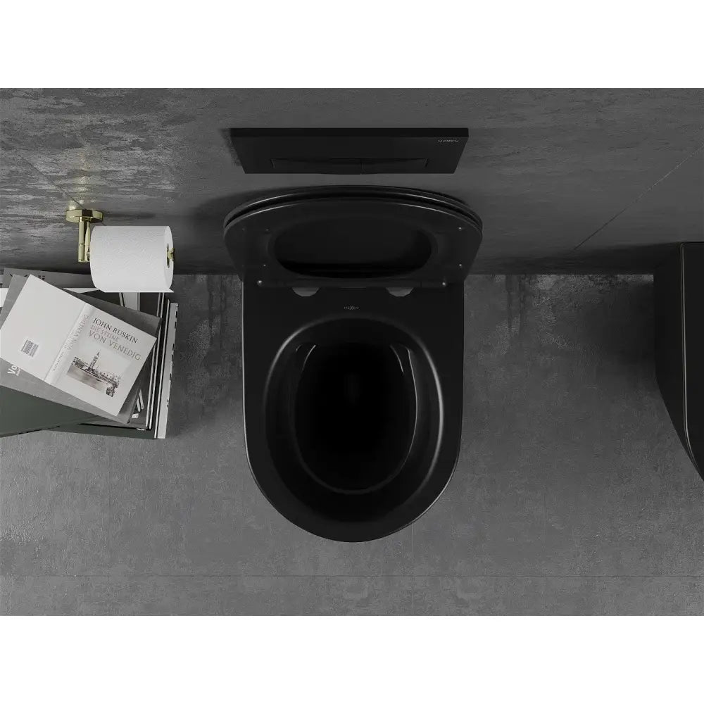 Mexen Lena Toalettskål Rimless med Soft-close Sete Slim Duroplast Matt Svart/gullstripe