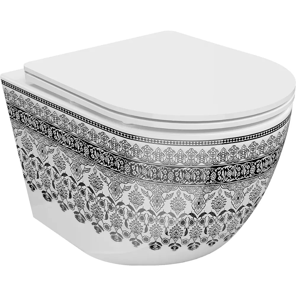 Mexen Lena Toalettskål Rimless med Soft-close Slim Sete Duroplast Hvit/svart Mønster