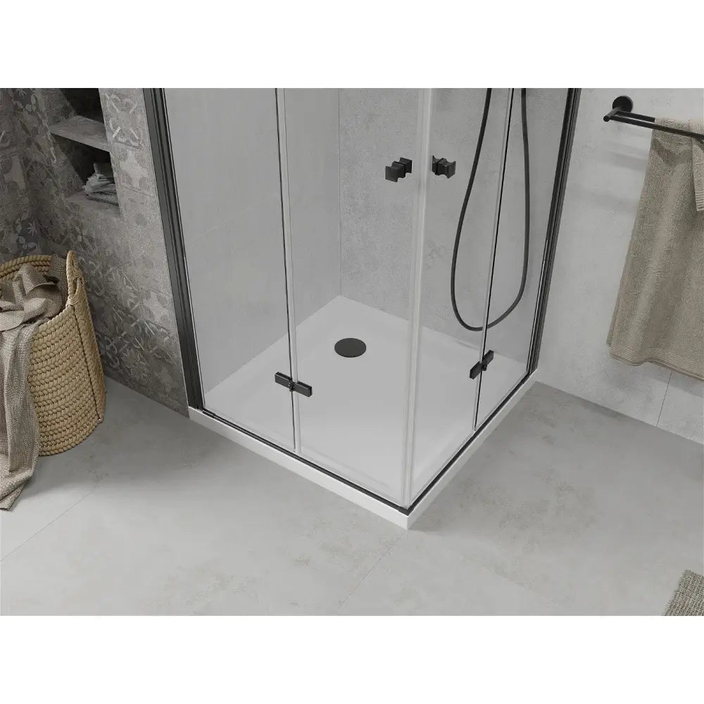 Dusjhjørne med Dusjbrett 80x80 Cm Gjennomsiktig Svart
