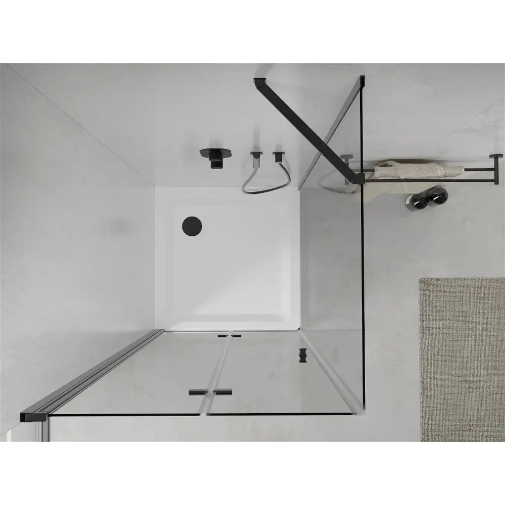 Dusjhjørne med Dusjbrett 90x90 Cm Sammenleggbart Gjennomsiktig Svart