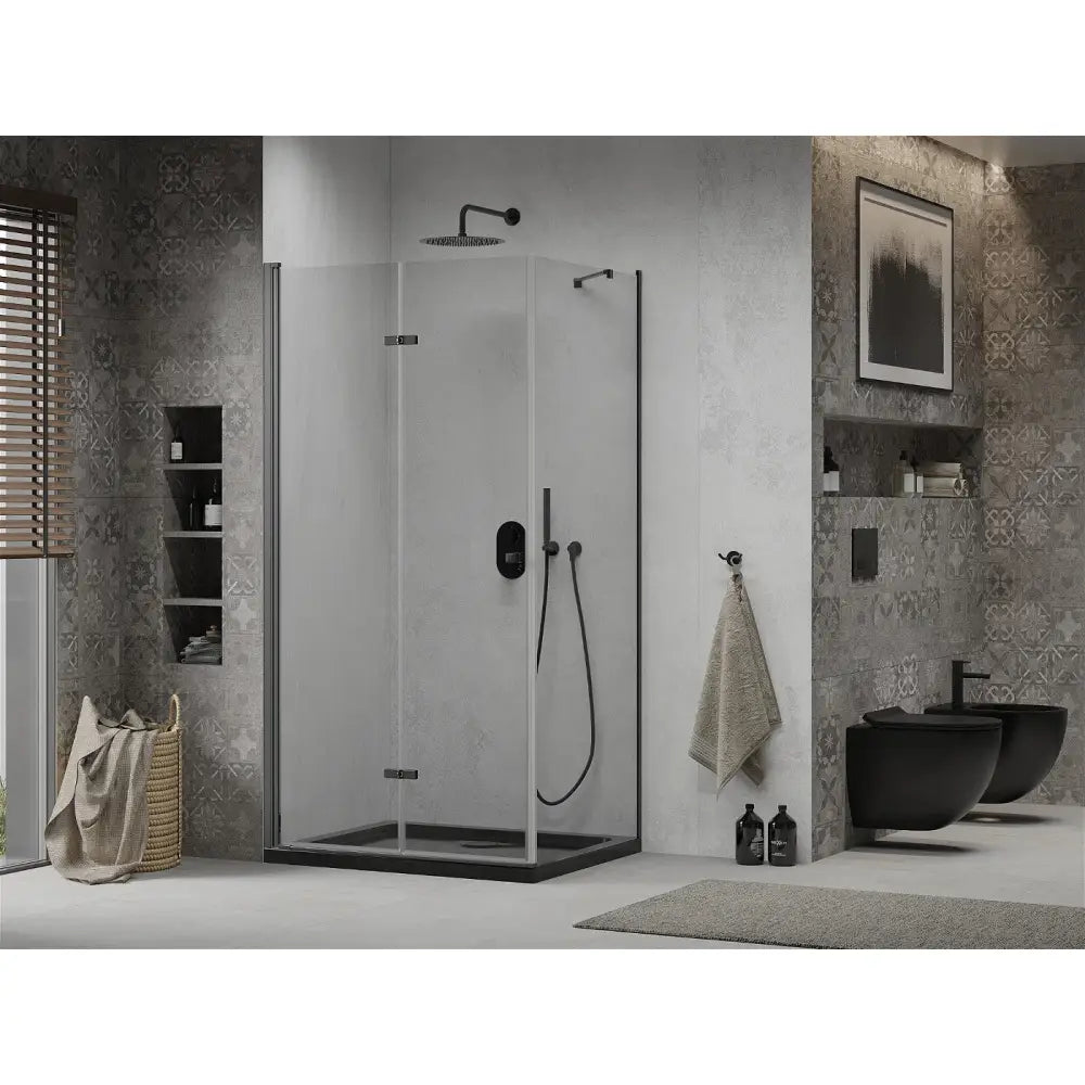 Dusjhjørne med Dusjbrett 80x100 Cm Sammenleggbart Gjennomsiktig Svart