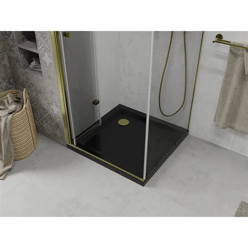 Dusjhjørne med Dusjbrett 90x90 Cm Gjennomsiktig Gull S1