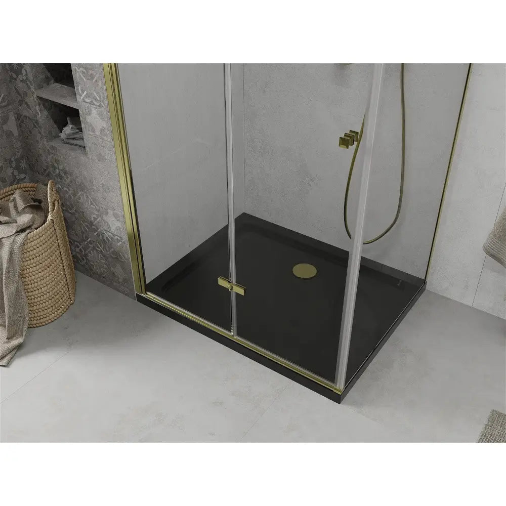 Dusjhjørne med Dusjbrett 100x90 Cm Gjennomsiktig Gull S2