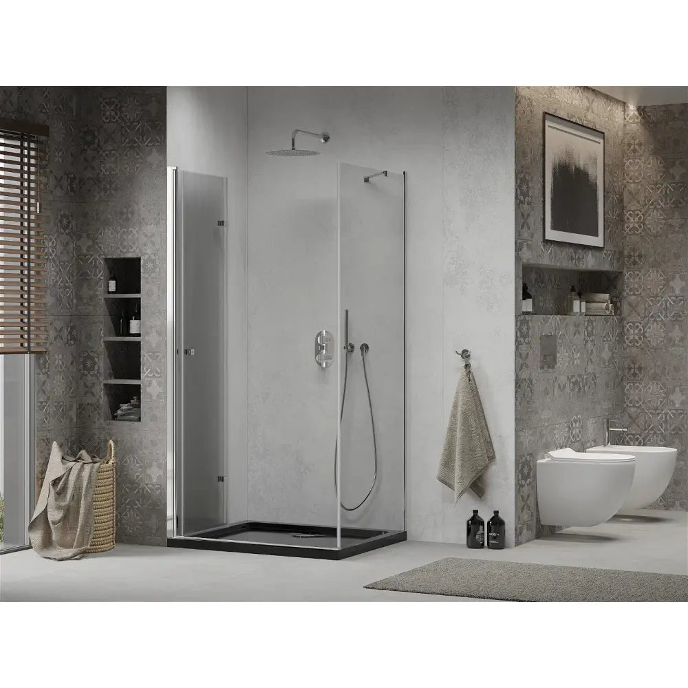 Dusjhjørne med Dusjbrett 100x90 Cm Gjennomsiktig Krom