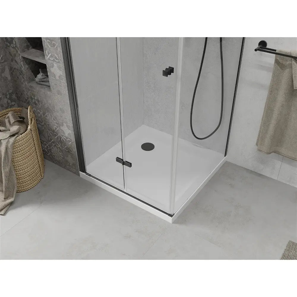 Dusjhjørne med Dusjbrett 80x80 Cm Gjennomsiktig Svart S1