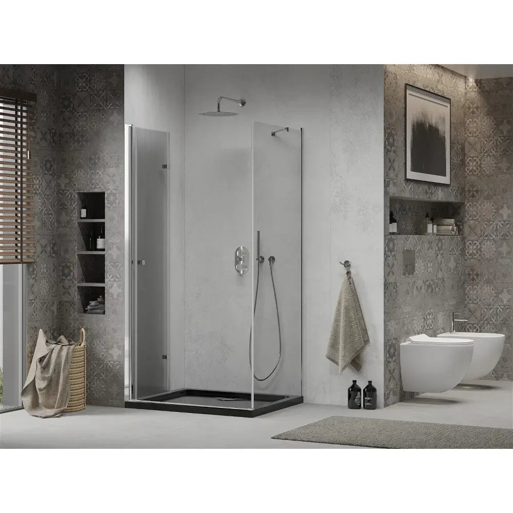 Dusjhjørne med Dusjbrett 90x100 Cm Gjennomsiktig Krom Sort