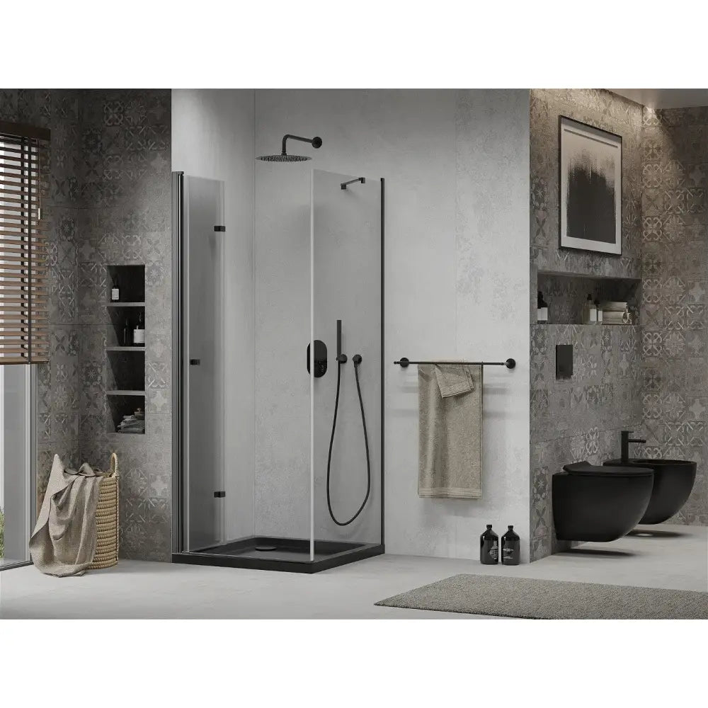 Dusjhjørne med Dusjbrett 90x90 Cm Gjennomsiktig Svart S3