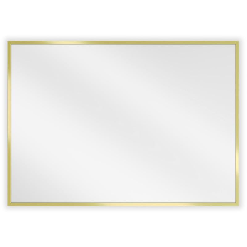 Baderomsspeil 70 x 50 cm rektangulært med tynn gullramme, sett rett forfra mot hvit bakgrunn.