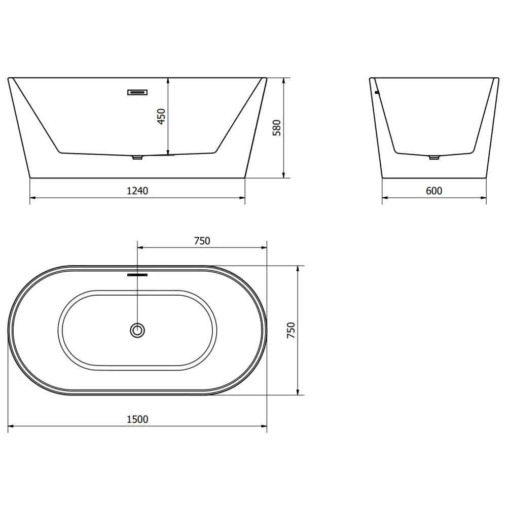 Mexen Luna Frittstående Badekar 150x75 Cm Hvit/svart Gull Overføring - 52031507575-g