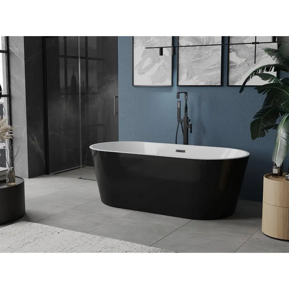 Mexen Luna Frittstående Badekar 150x75 Cm Hvit/svart Svart Overløp - 52031507575-b