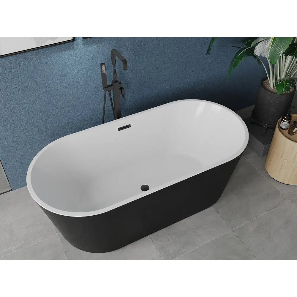 Mexen Luna Frittstående Badekar 150x75 Cm Hvit/svart Svart Overløp - 52031507575-b