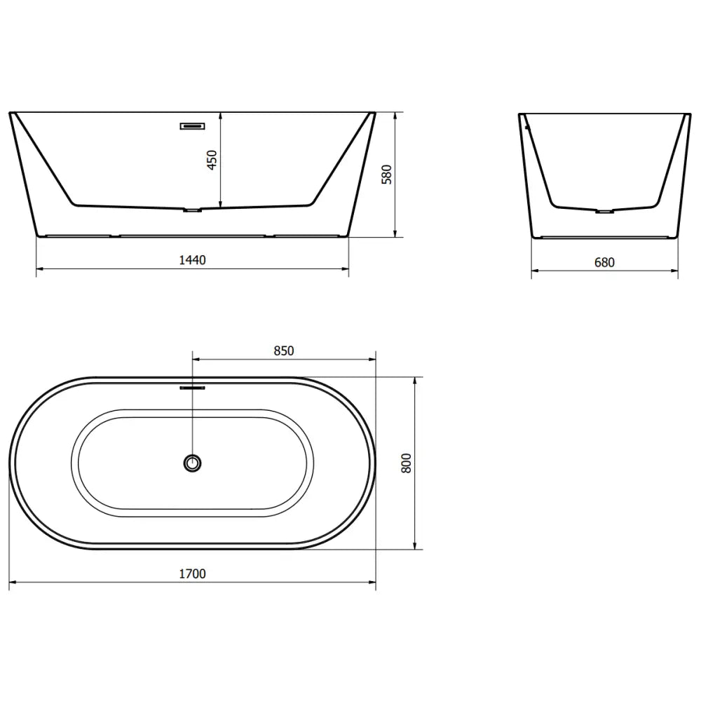 Mexen Luna Frittstående Badekar 170x80 Cm Hvit/svart Gull Overløp - 52031708075-g