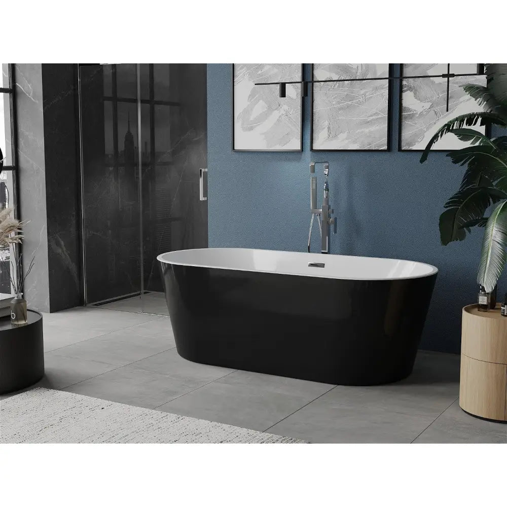 Mexen Luna Frittstående Badekar 170x80 Cm Hvit/svart Overløp Krom